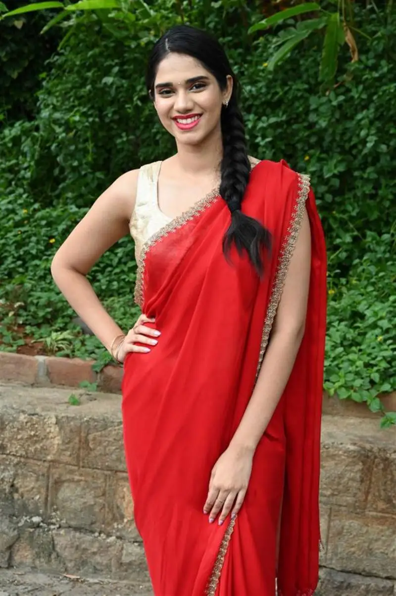 TANVI AKAANKSHA IN RED SAREE AT  USHA PARINAYAM MOVIE SUCCESS MEET